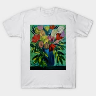 Abstract painting in acrylic paint of a Bouquet of flowers in a glass vase . T-Shirt